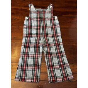 Vintage Jack Tar Toddler Wool Longall Overalls Red Gray White Plaid